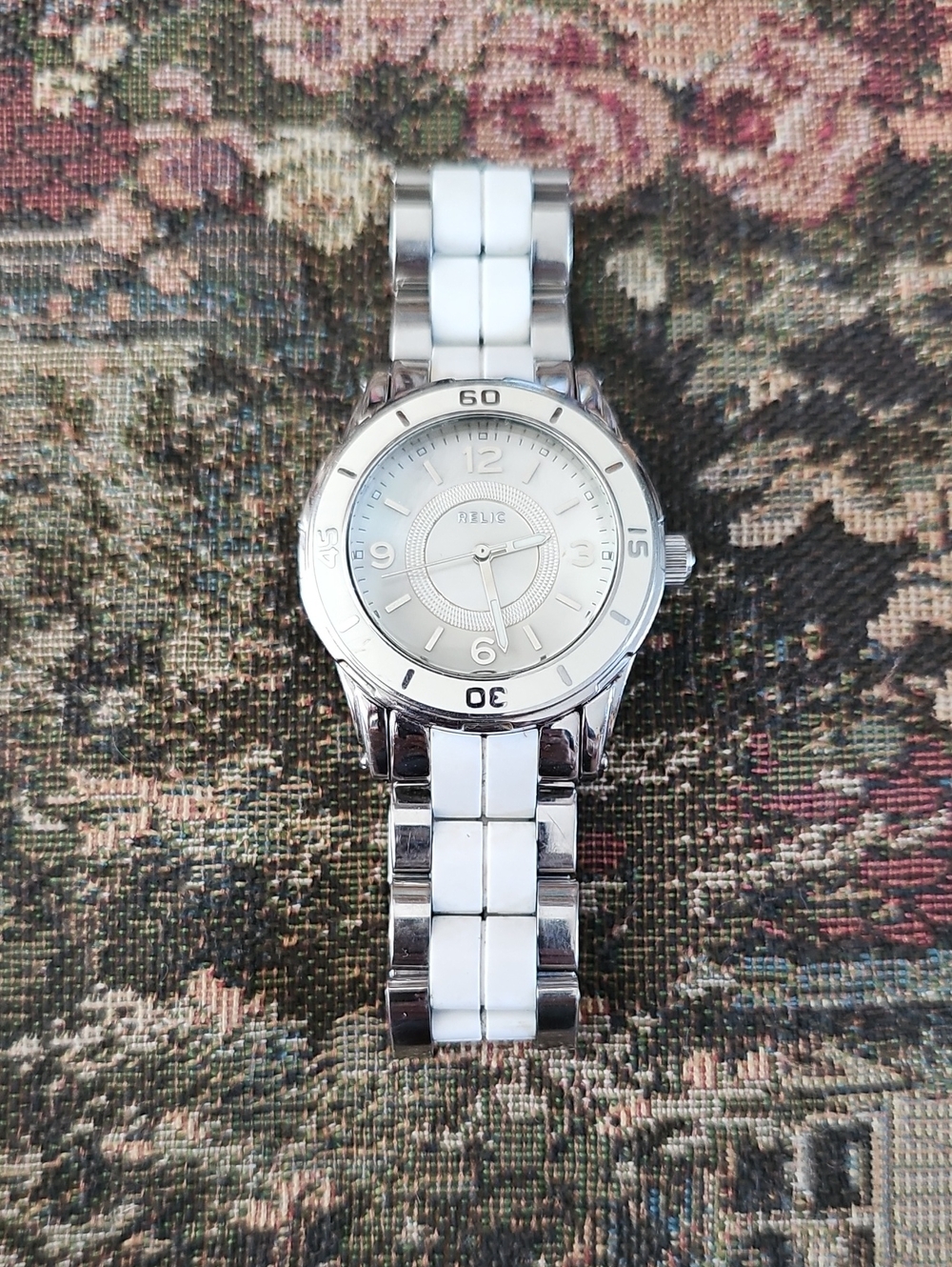 Relic Silver and White Ceramic Bracelet Watch